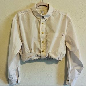 NWT BDG Urban Outfitters Cropped Gathered Hem Button Down Blouse White